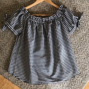 Gingham Top with Bow Sleeves